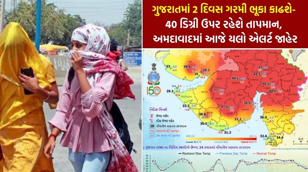 ગુજરાતમાં 2 દિવસ ગરમી ભૂકા કાઢશે- 40 ડિગ્રી ઉપર રહેશે તાપમાન, અમદાવાદમાં આજે યલો એલર્ટ જાહેર